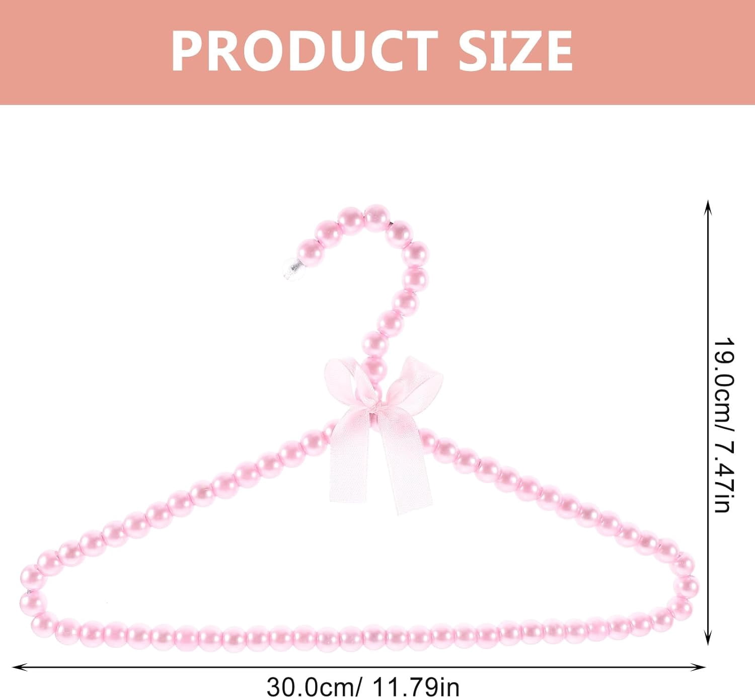 IULAVP 2 Pack Pearl Beaded Hangers for Kids, 11.8 x 7.5 Inch Plastic Baby Clothes Hangers with Bow, Non Slip Toddler Nursery Closet Organizer for Girl Dress, Dog Pet Apparel (Pink)