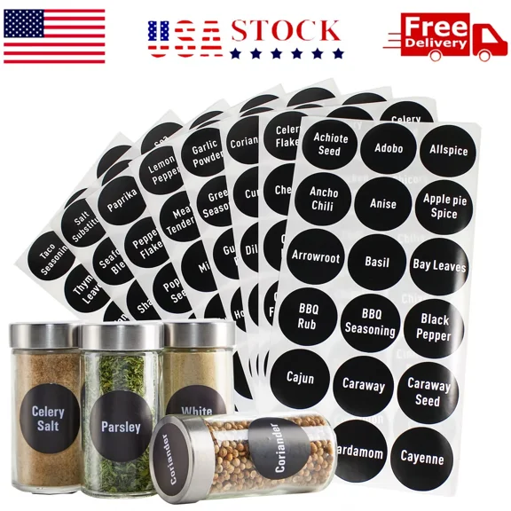 STARLIGHT- 144 Round 1.5" Spice Jar Labels Preprinted Chalkboard Seasoning Spice Labels