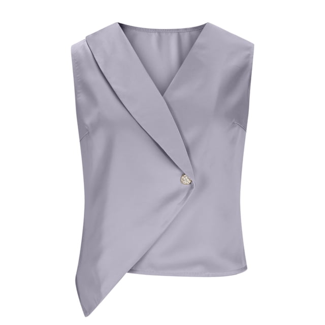 TaTaai 2026 Spring Women’s Satin Lapel Tee Sleeveless Loose Blazer Casual Solid Color Fashion Button Vest Elegant Polyester Daily Office Shirt Gift
