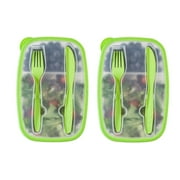 Pack of 2 Plastic Bento Lunch Box Set with Utensils - Food Storage Containers