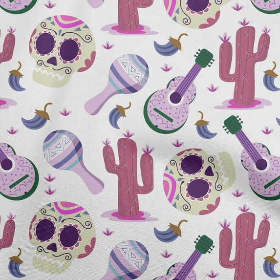 oneOone Cotton Jersey White Fabric Skull Craft Projects Decor Fabric Printed By The Yard 58 Inch Wide-aA