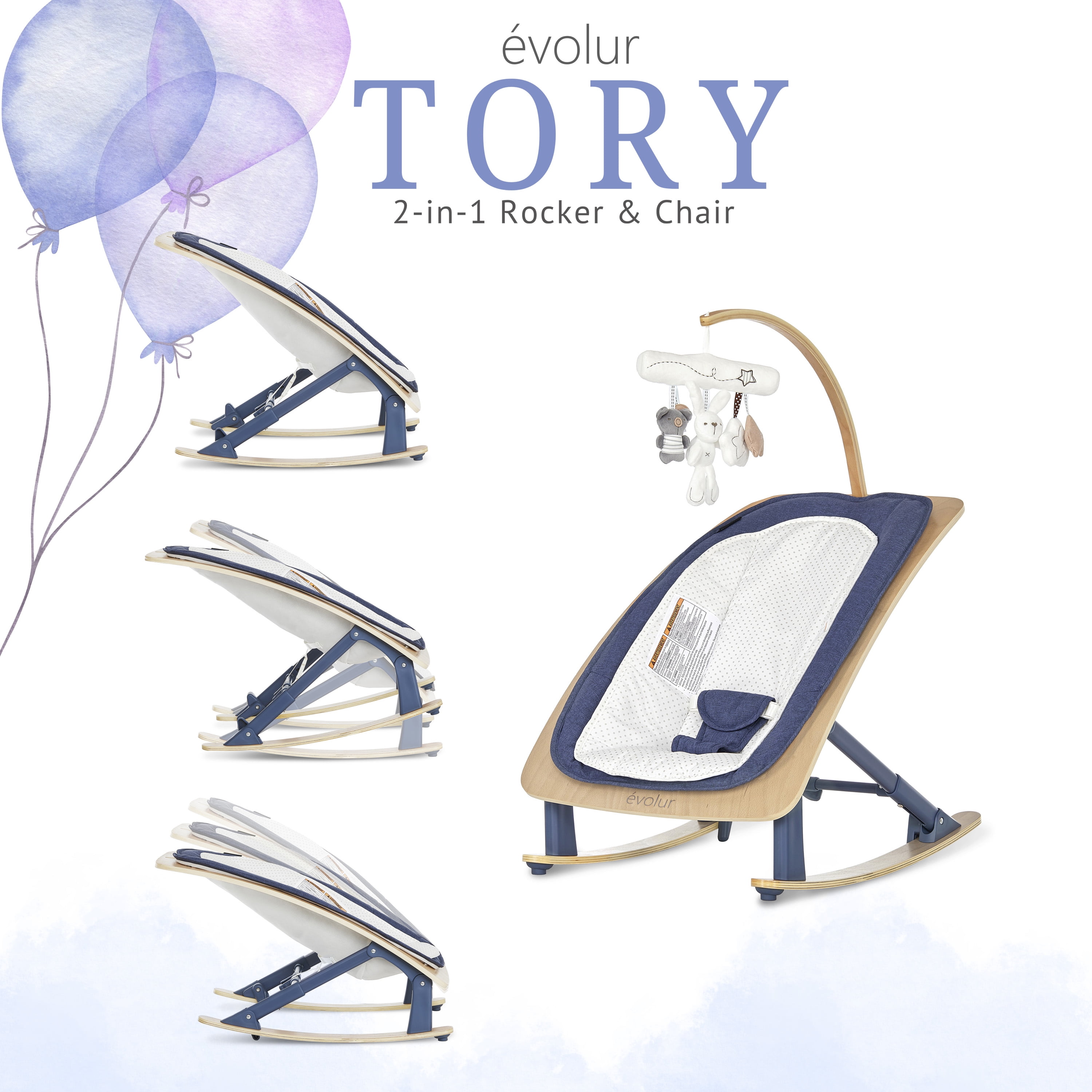 Evolur Tory 2-in-1 Rocker & Chair in Black