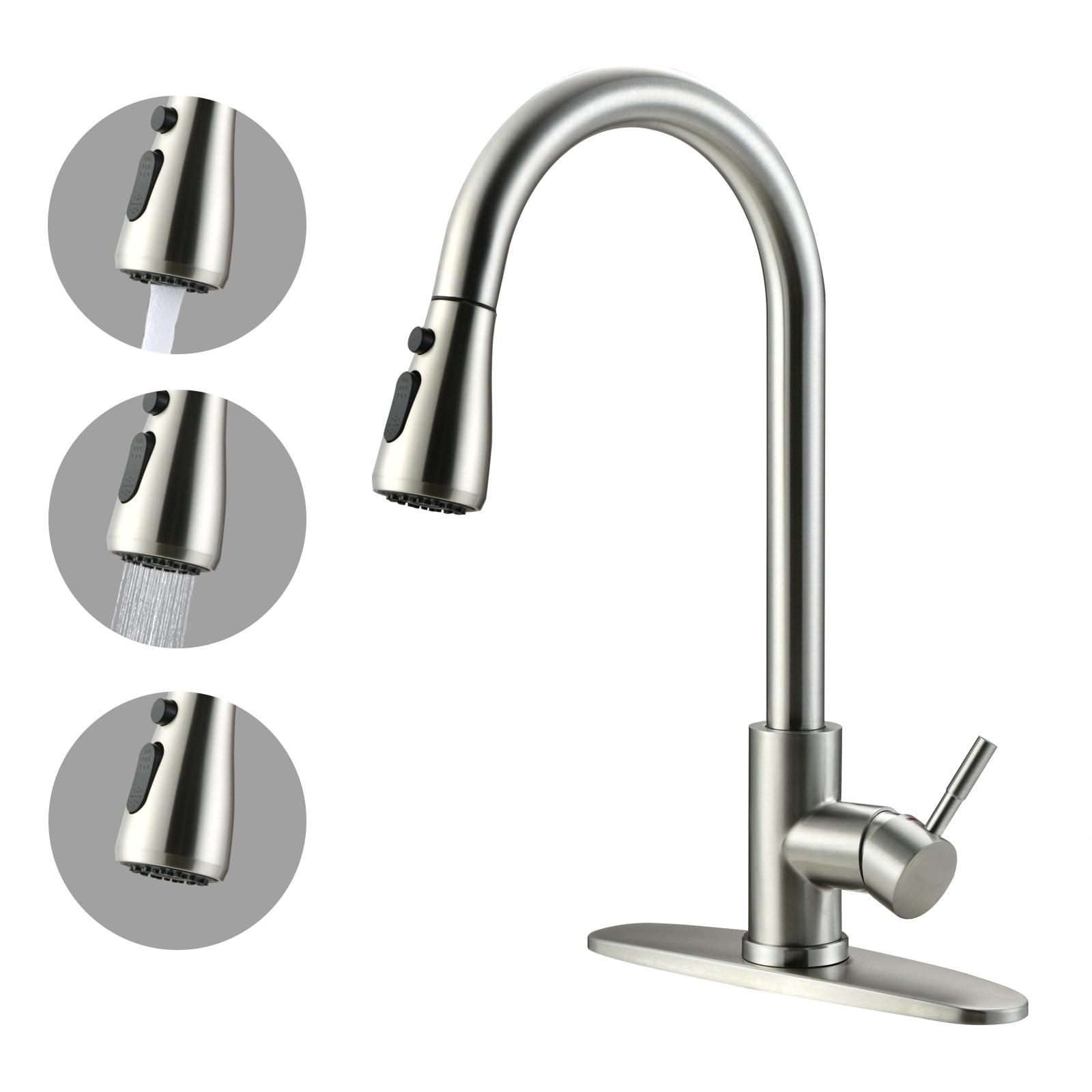 MITCENT Pull Down Brushed Nickel Kitchen Faucet with Sprayer Single Handle Sink Faucet