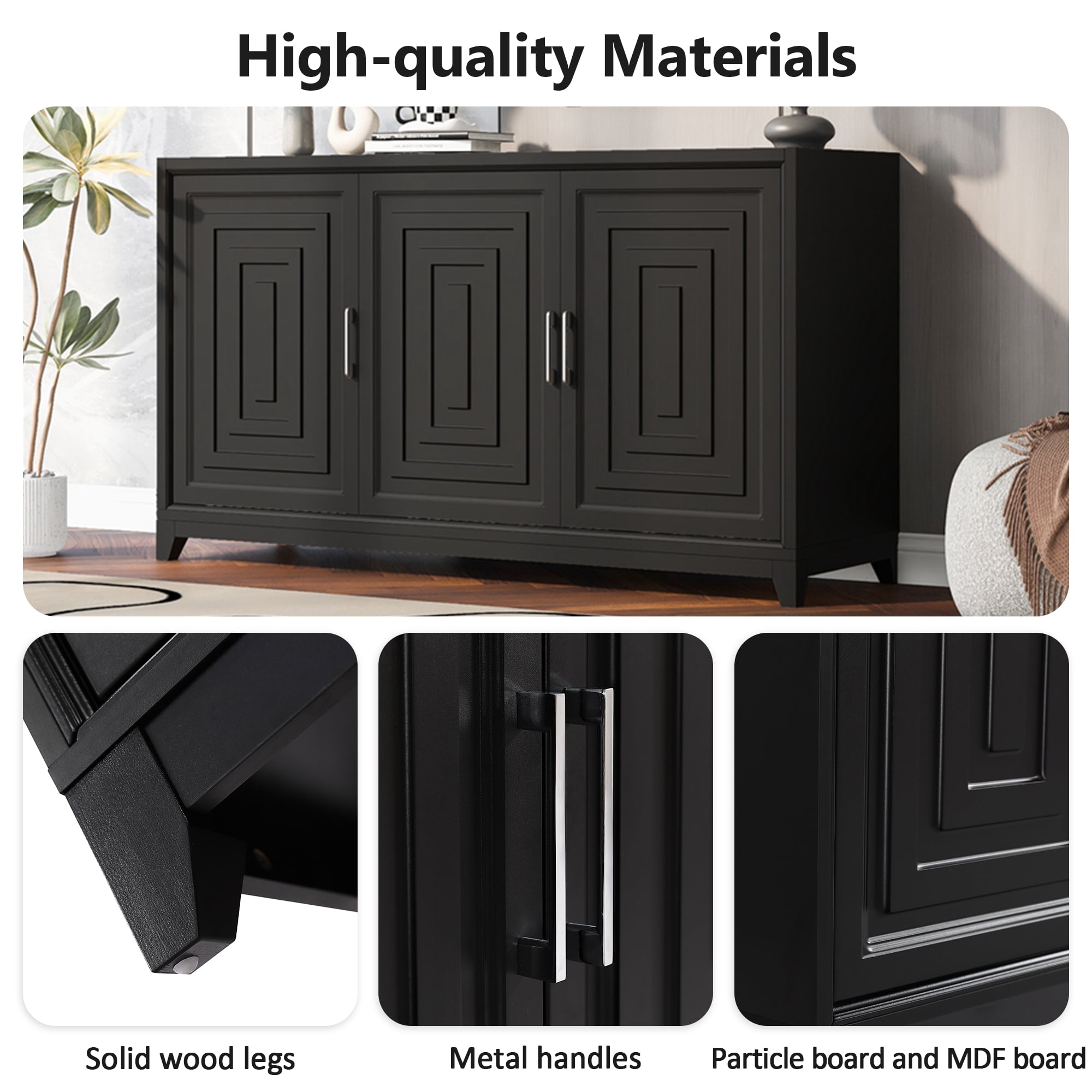 Euroco Modern TV Stand with Adjustable Shelves & Solid Wood Legs – Media Console Cabinet with Storage for Living Room or Bedroom