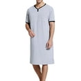 thumbnail image 2 of Men Long Sleeping Shirt Loose Solid Collar Chest Pockets Breathable Pullover, 2 of 6