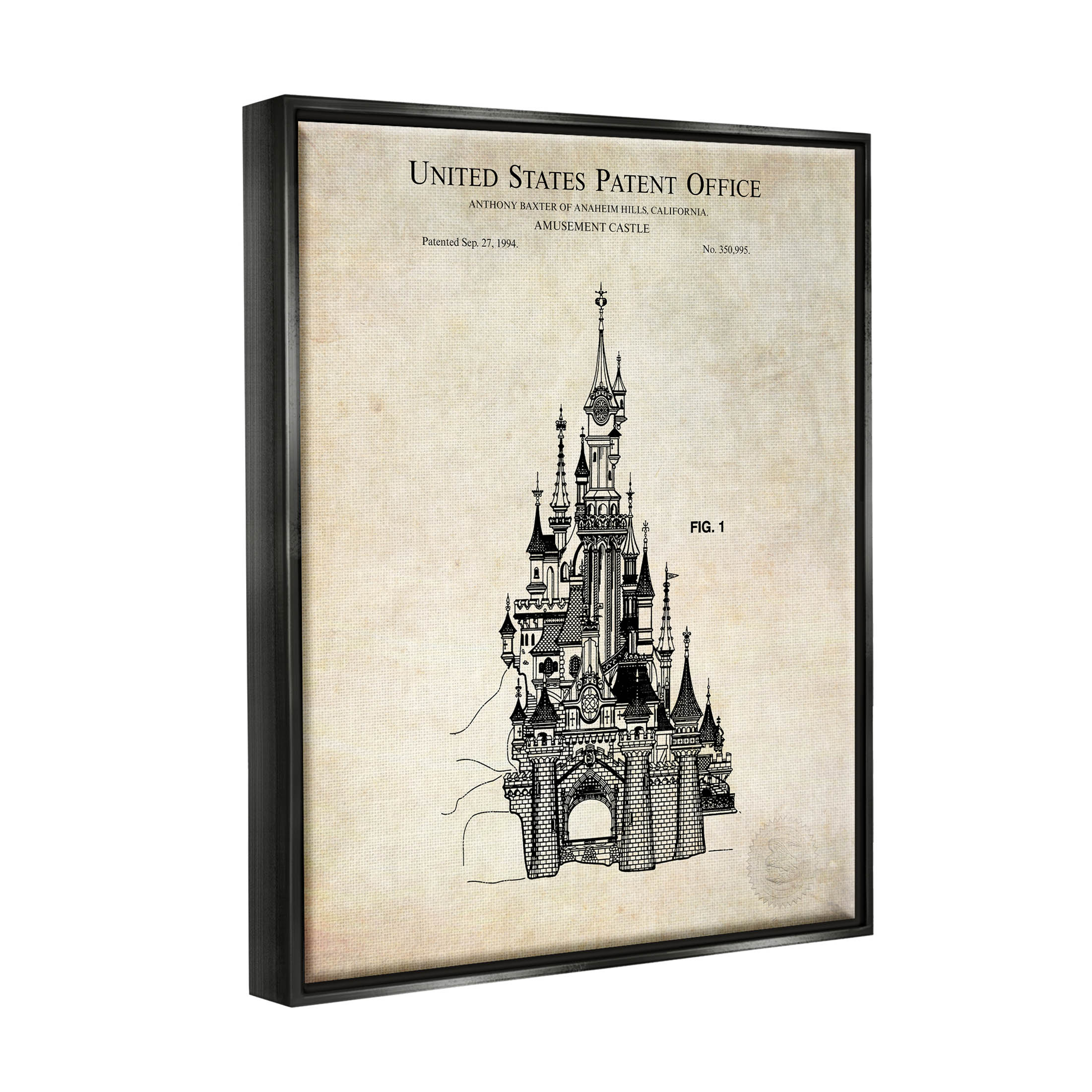 Stupell Industries Fantasy Castle Vintage Diagram Graphic Art Jet Black Floating Framed Canvas Print Wall Art, Design by Karl Hronek