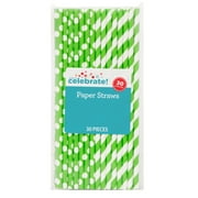 Way to Celebrate! Neon Green Polka Dot & Striped Paper Straws, 30ct