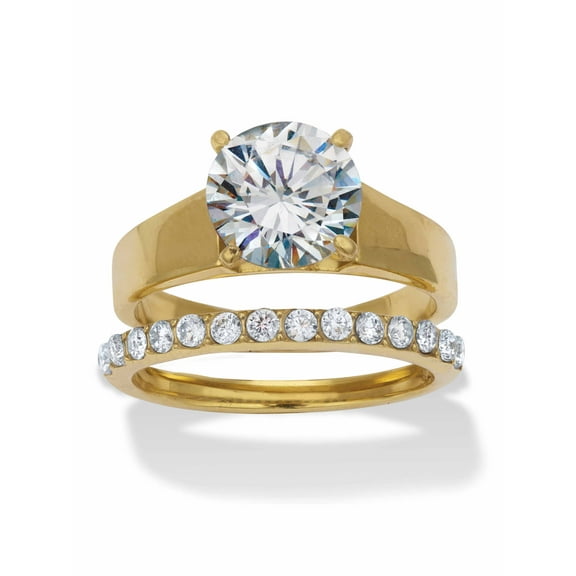PalmBeach Jewelry 3.42 TCW Round Cubic Zirconia Yellow Gold Ion-Plated Stainless Steel Bridal Ring Set