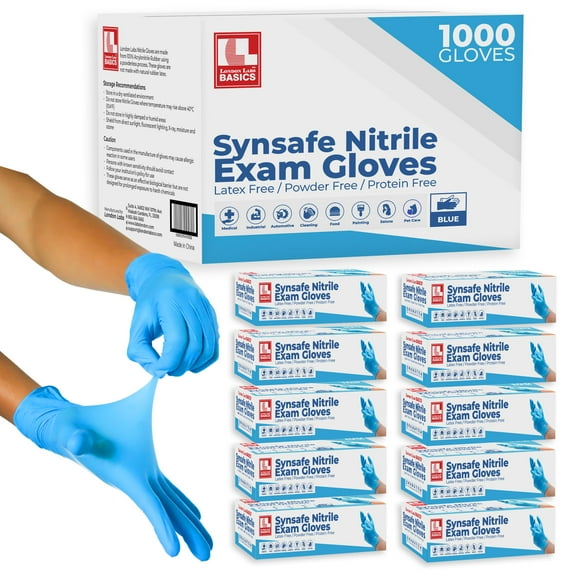 London Labs 4 Mil Disposable Nitrile Exam Gloves, Latex Free & Powder Free Gloves for Medical, food safe, EMT, Cleaning, Cooking - 1000ct large Synsafe blue gloves