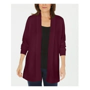 KAREN SCOTT Womens Burgundy Long Sleeve Open Front Sweater Petites PM