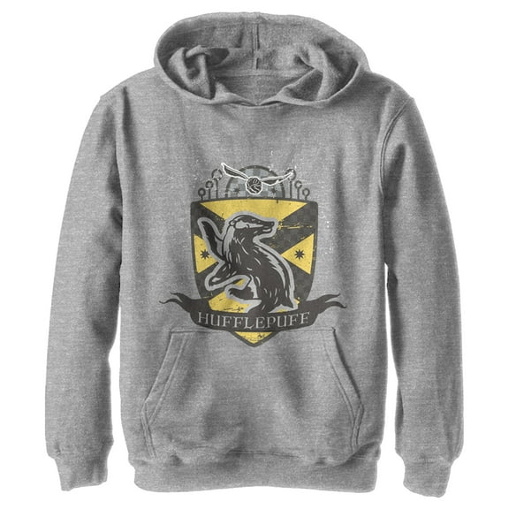 Boy's Harry Potter Hufflepuff Snitch Crest Pull Over Hoodie Athletic Heather Large