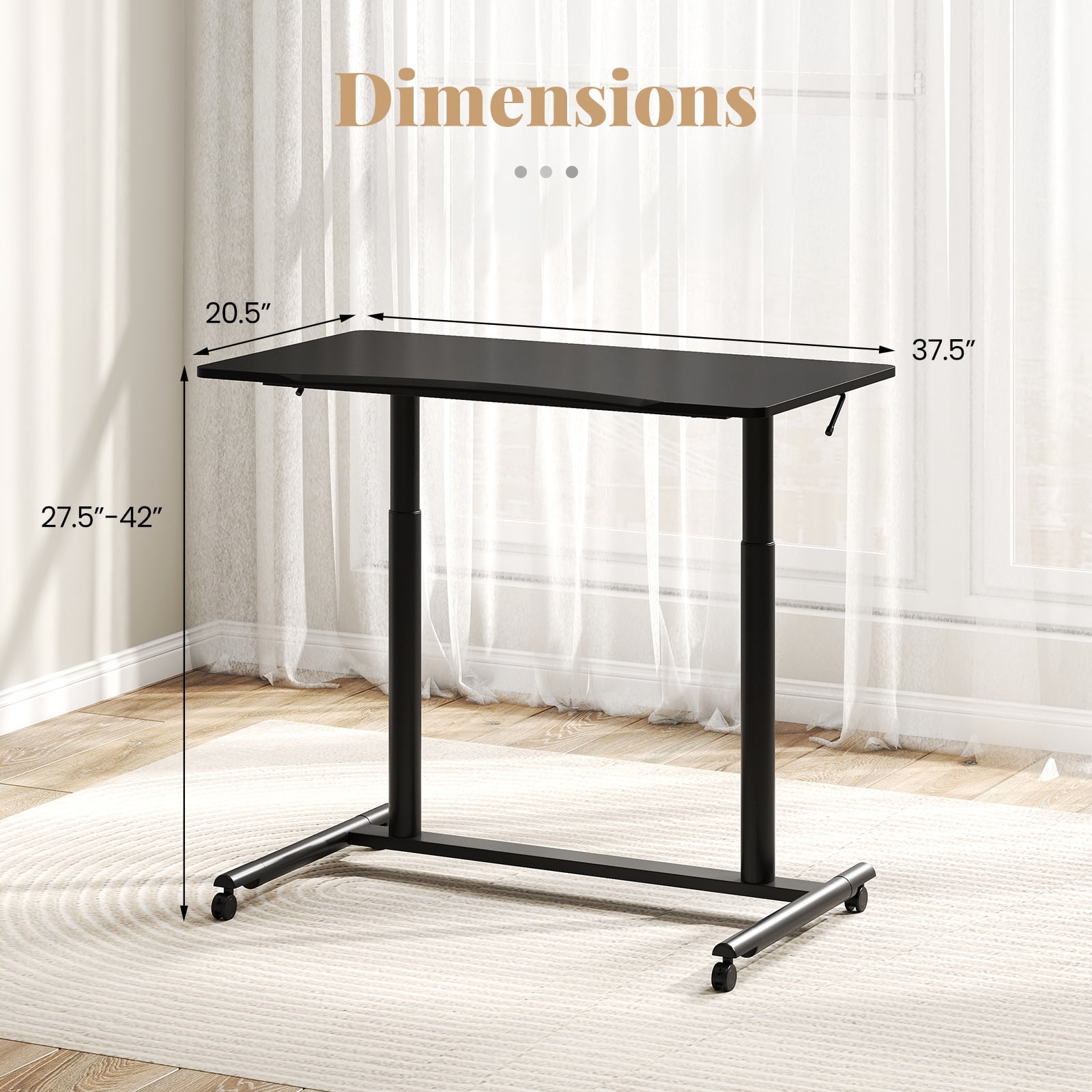 Costway Contemporary Wood Adjustable Height Rolling Computer Desk in Black