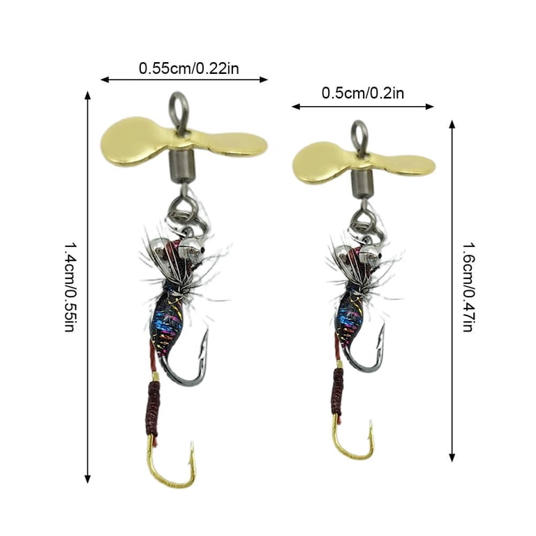 double fishing hook 14 Fly Fishing Double Hook Lure with Rattling Beads, High Carbon Steel,  Realistic Feathers, Size 14# or 16#, 1 Count
