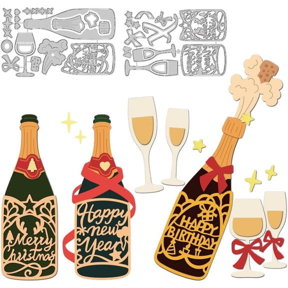 Layered Champagne Cutting Dies for Card Making Die Carbon Steel Dies Cut Stencils Scrapbooking Embossing Template for Birthday Christmas Greeting Cards Invitation DIY Craft Gift Card Decor