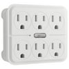 GE 6-Outlet Power Adapter Wall Tap with Guide Light, Safety Covers, White, 14470