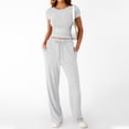 thumbnail image 5 of SUNBS 2 Piece Outfits Matching Summer Sweatsuit Lounge Set Womens Wide Leg Pants Side Ruching Crop Top, 5 of 7