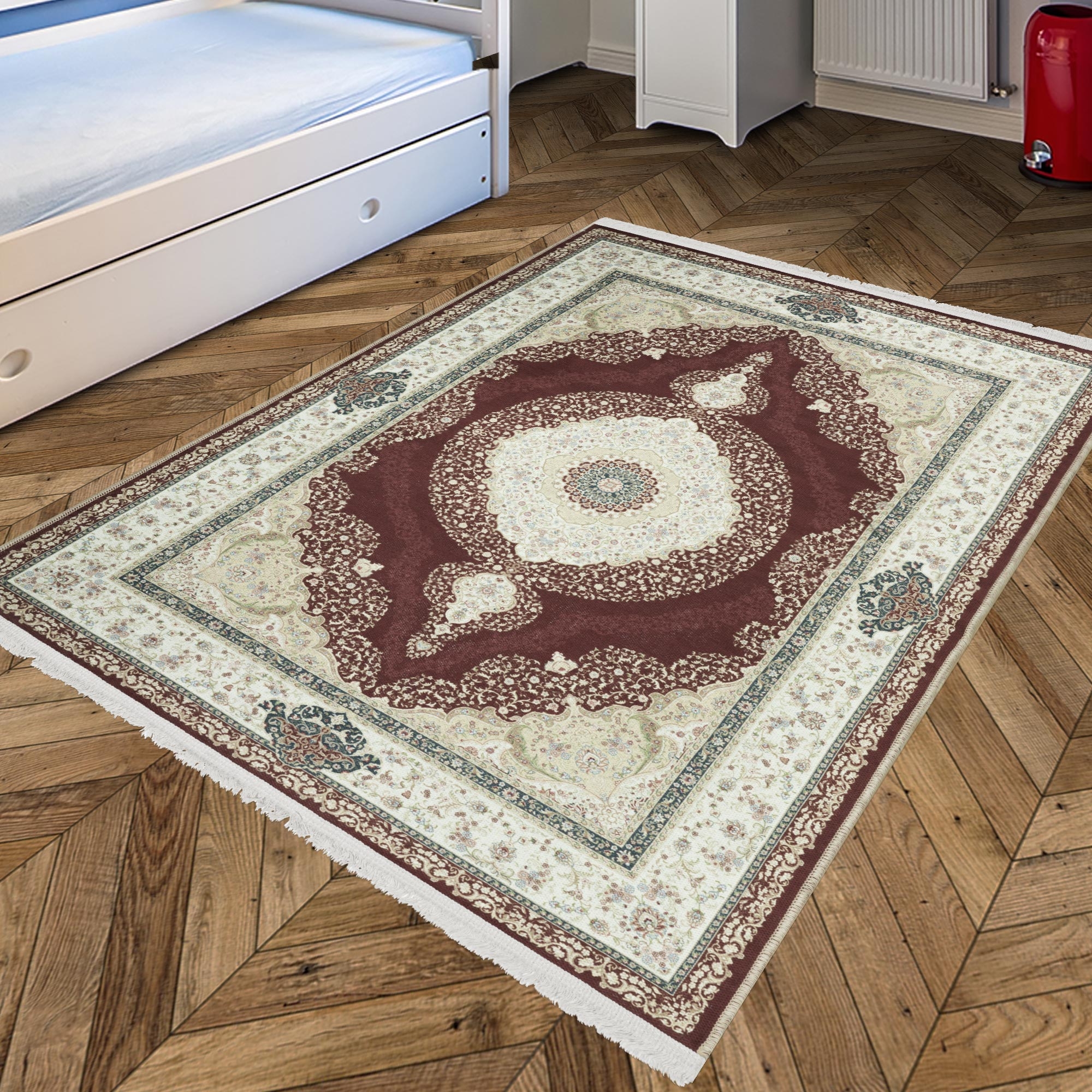 Ottomanson Machine Washable Cotton 4x6 Flatweave Area Rug for Living Room, 4' x 6', Bordeaux Medallion