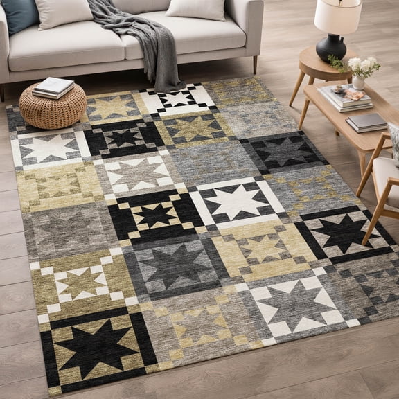 Addison Rugs Chantille Indoor/Outdoor Transitional Patchwork Black Machine Washable Rectangle Rug, 10' x 14'