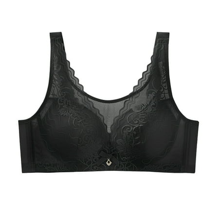 Elvqul Bras Women Lightweight Wireless Lace Breathable Bralette Plus Size Comfort Black Underwear Nylon Bras