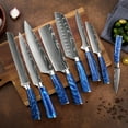 thumbnail image 2 of 8-piece Premium Japanese Kitchen Knife Set with Blue Resin Handle & Laser Damascus Pattern - Chef's Knife, Paring Knife, Bread Knife & More, 2 of 6