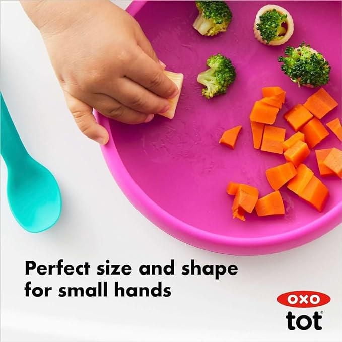 OXO Tot - Silicone Plate - Food-Safe Silicone - Flexible - Perfect for Toddlers Learning to Feed Themselves - BPA-free - Pink