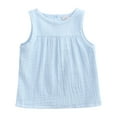 thumbnail image 4 of ZHUASHUM Kid Clothes For Girls Solid Color T Shirts Round Neck Sleeveless Tees Simple Style Summer Holiday Daily Tops 3-6 Months Blue, 4 of 5