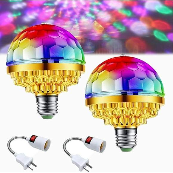 Colorful Rotating Disco Ball Light, Rotating Disco Ball Light, Plug in Disco Ball Light, Rotating Disco Ball Light Plug in, Magic Light Bulb with Sockets, Disco Ball Light for Christmas (2 Set)