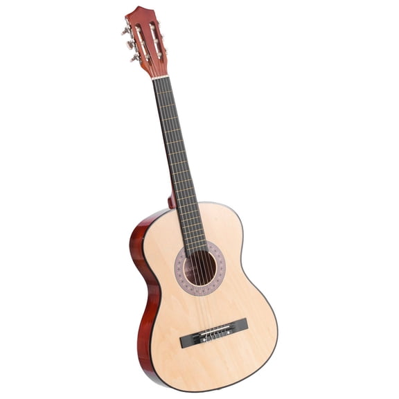 38 Inch Basswood Classical Guitar Starter Kit with Nylon Strings Gig Bag Strap Tuner Extra Strings Pick Capo for Beginners Teenagers Adults Students Natural