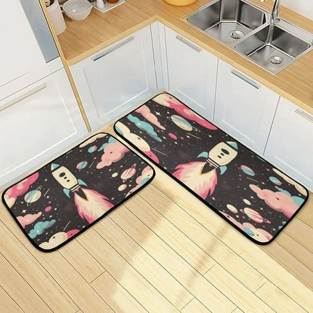 

Kitchen Rugs and Mats【2 PCS】Non Skid Spaceship Take Printing Creative Kitchen Mat
