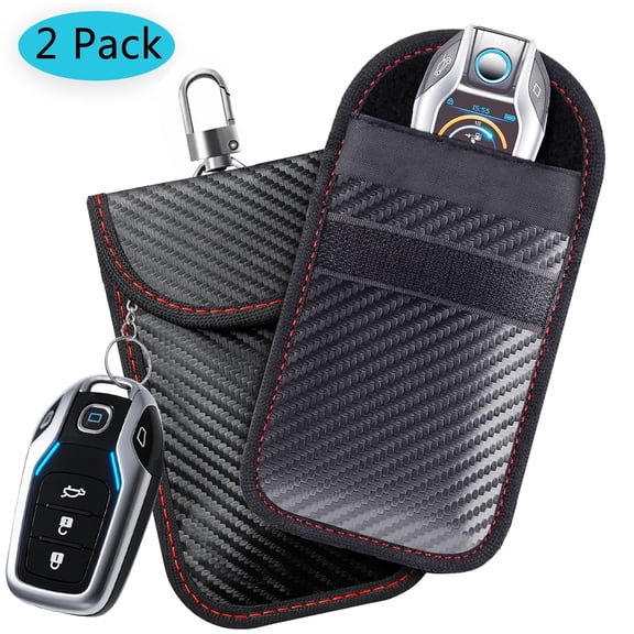 Emlimny Medium Size Faraday Bag for Key Fob(2 Pack), Faraday Cage Protector, Car RFID Signal Blocking Key Fob Protector, Double-Layers of Shielding Carbon Fiber Material Anti-Theft Faraday Pouch