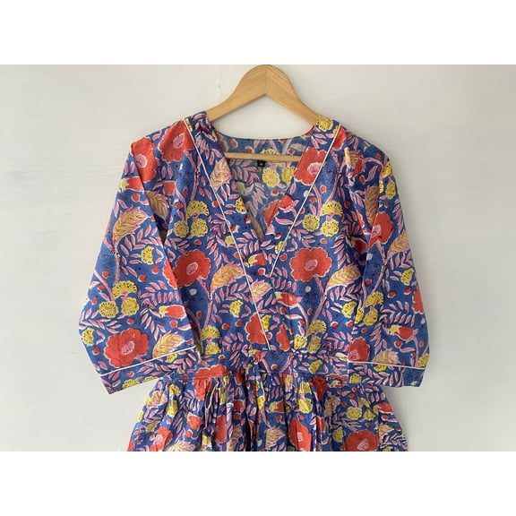 block print dress, cotton dress, indian cotton dress, blousen dress, flapper dress, kimono robe, indian dresses,women dress, maternity dress