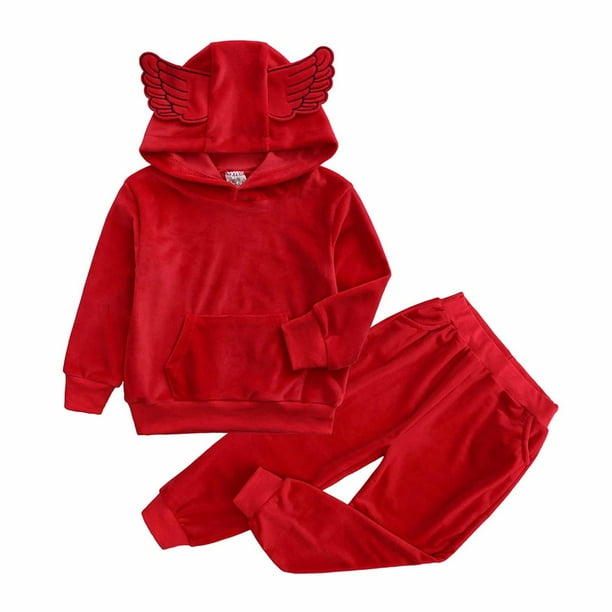 Ropa Para Niñas Pequeñas, Conjunto Para Niños Pequeños, Otoño Invierno, Ala De Terciopelo Dorado, Jersey Con Capucha, Top De Manga Larga, Pantalones Informales, Traje Rojo Odeerbi LM103-7114