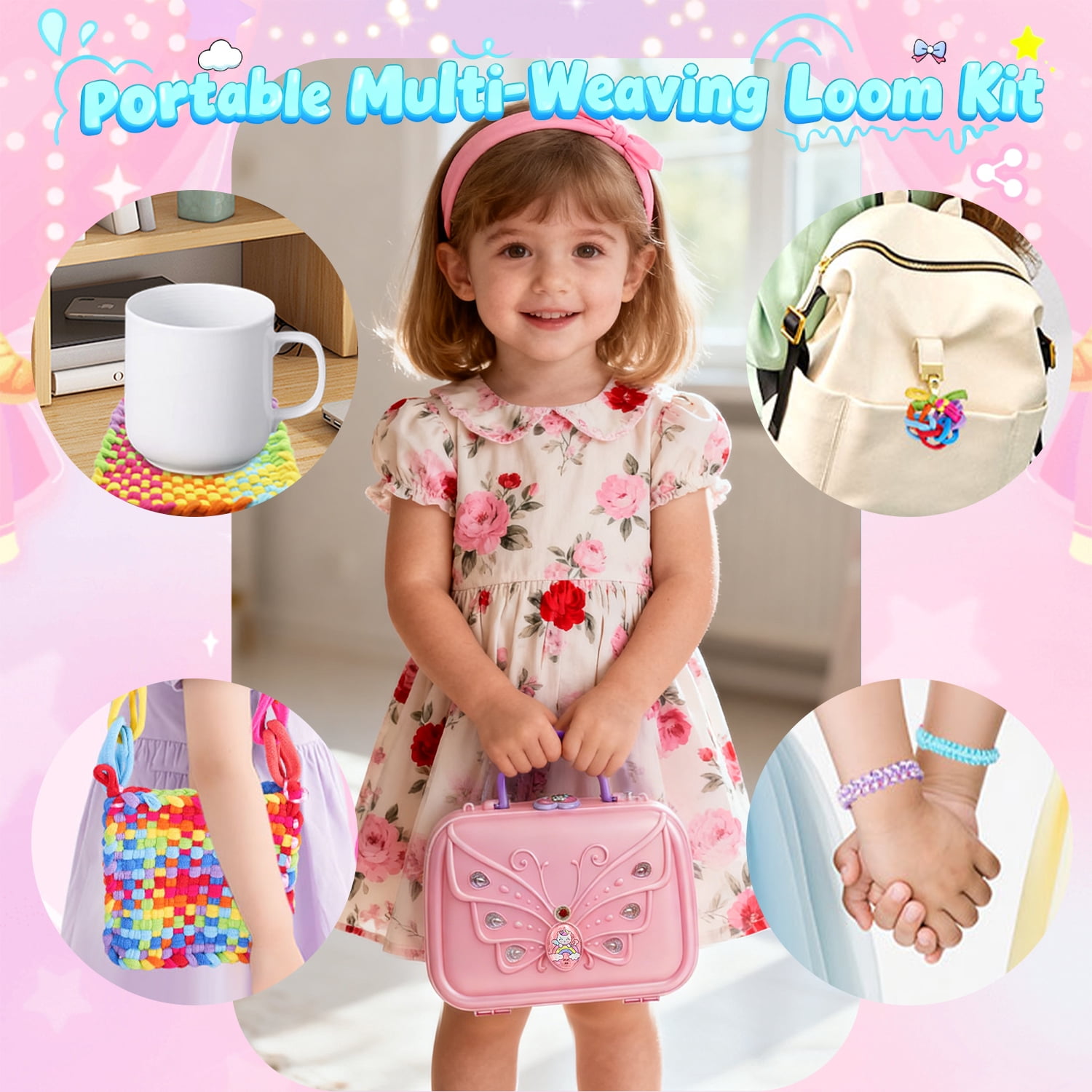 LINXUXIE 6-in-1 Weaving Loom,  DIY Arts, Friendship Bracelet Kit and Crafts Sets for Bracelet & Potholder & Bag, Birthday Gifts for 6-12 Years Old