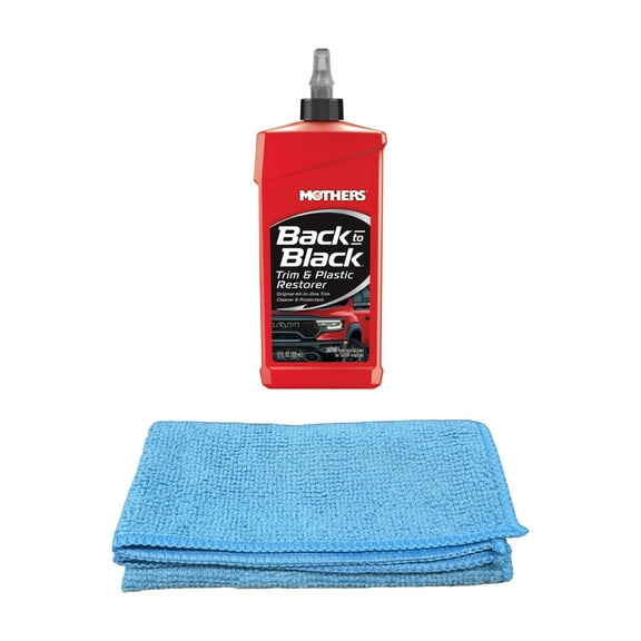 Mothers Black-To-Black Trim & Plastic Restorer (12 oz) Bundle with Microfiber Cloth (2 Items)