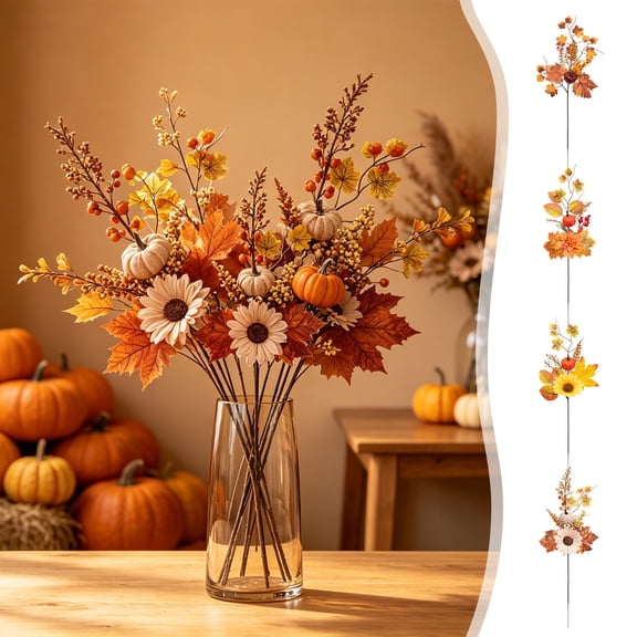 Fall Artificial Flowers Sunflower Pumpkin Bouquet 19.7in Plastic Faux Silk Hydrangea for Thanksgiving Decor Flowers for Decoration for Table Centerpiece Multicolor by MPOISVA