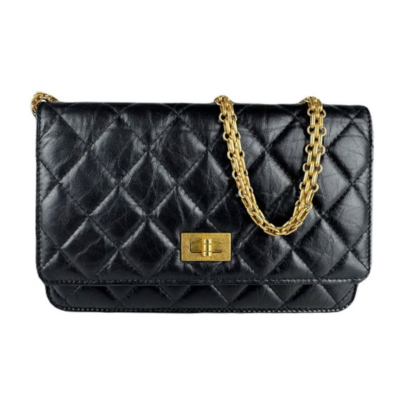 Pre-Owned CHANEL Shoulder Bag with Chain Wallet 2.55 Leather/Metal Black/Gold Women's... (Good)