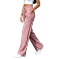 thumbnail image 4 of Khunlpohl Straight Legs Long Pants for Womens Drawstring Elastic High Waist Pant Lounge Loose Lightweight Trousers with Pockets, 4 of 7