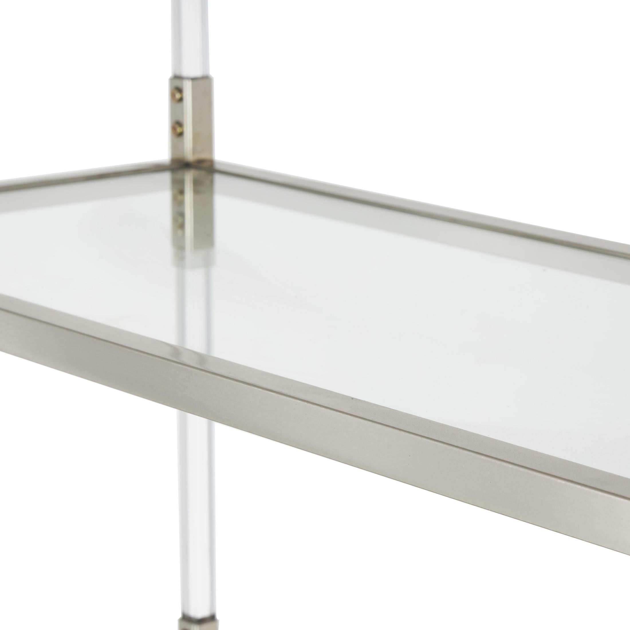 DecMode 38" x 69" Silver Metal Rectangular 4-Tier Shelving Unit with Clear Glass Top and Acrylic Legs, 1-Piece
