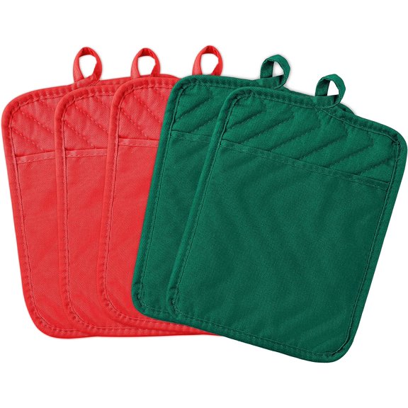 5Pcs Pocket Pot Holders Cotton Heat Resistant Potholder Multipurpose Hot Pads Machine Washable Oven Mitts Potholders for Daily Kitchen Baking and Cooking, 8.9 x 6.9inch
