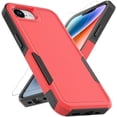 thumbnail image 1 of KOMI iPhone 16E Case: Dual Layer Protective Heavy Duty Cell Phone Cover Shockproof Rugged with HD Screen Protector - Military Protection Bumper Tough - Apple iPhone 16E / SE 2025 / SE4, Red, 1 of 5