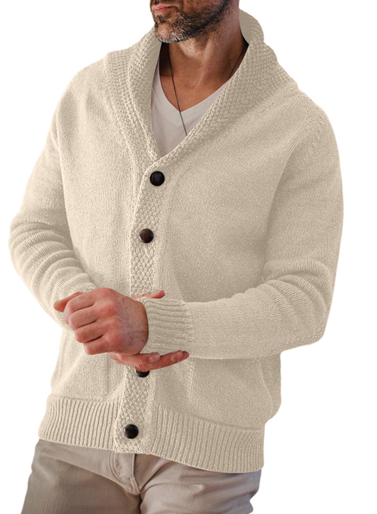 JMIERR Men's Sweaters Long Sleeve V Neck Cardigan Sweater Button Up ...