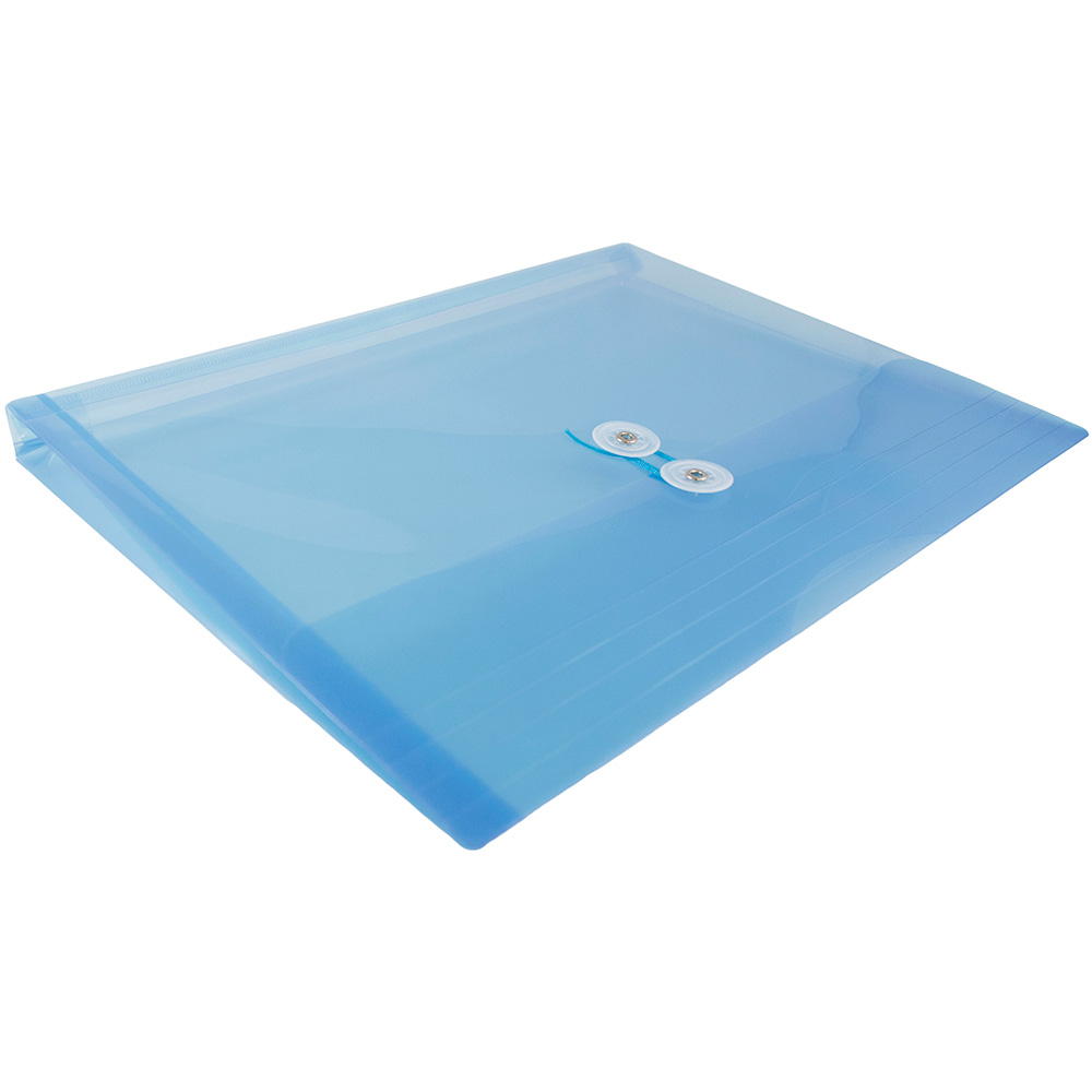 JAM Paper Plastic Envelopes with Button & String Tie Closure, Letter Booklet, 9 3/4 x 13, Blue, 3/Pack