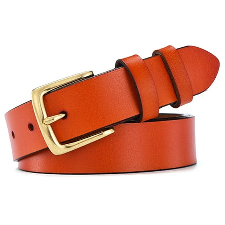 Metal Classic Belt - Women's Classic Gold Color Metal Buckle Handcrafted Genuine Leather Jean Belt (Sytle 3w019)