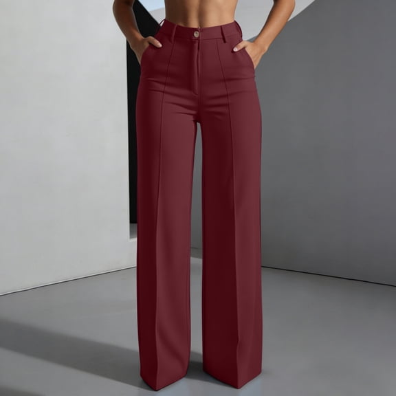 Edvintorg Dress Pants Women Plus Size Fashion High Waisted Straight Wide Leg Pants with Pockets Business Dressy Casual Trousers