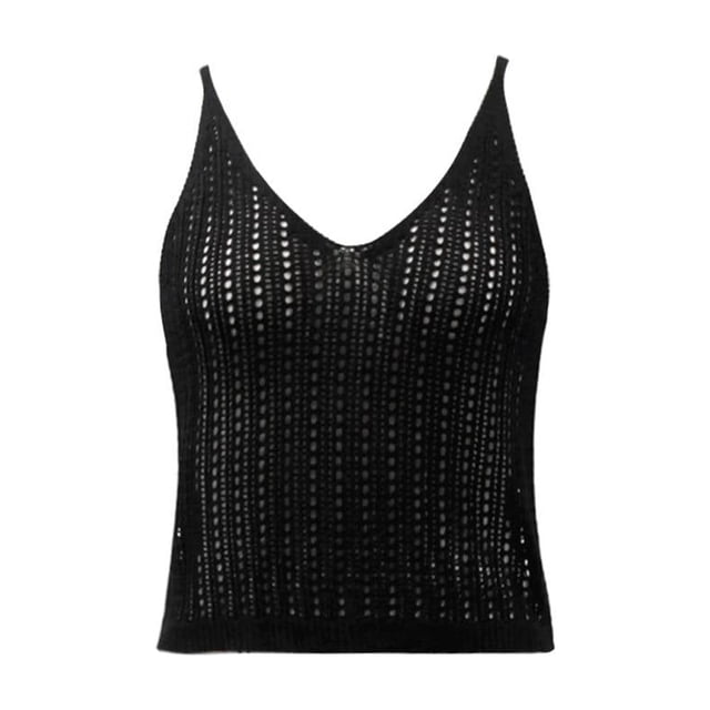 Ropa Playa Ocean Pacific para Mujer Blusa Corta Tejida Sin Manga Cuello V Negro Talla CH