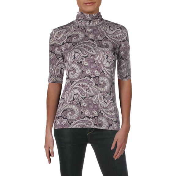 Lauren Ralph Lauren Womens Paisley Elbow Sleeve Turtleneck Top
