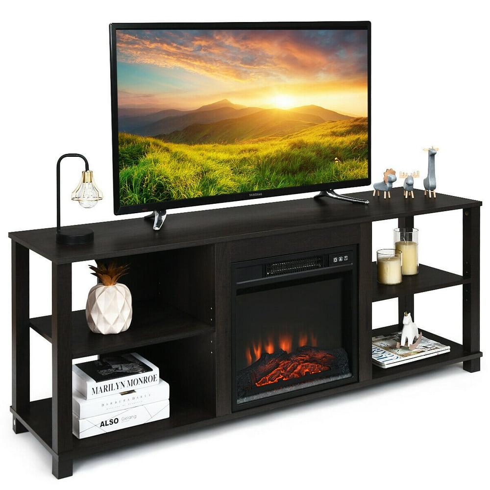 Gymax 2Tier TV Stand &Electric Fireplace Heater Storage