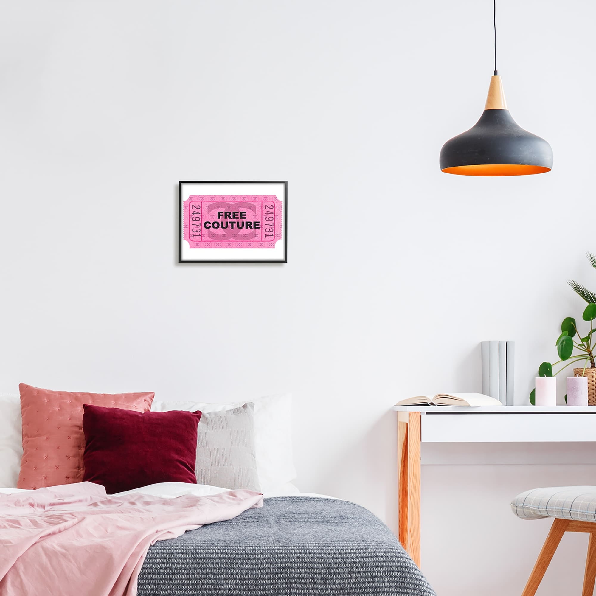 Stupell Industries Free Couture Pink Ticket Stub Beauty & Fashion Painting Black Framed Art Print Wall Art