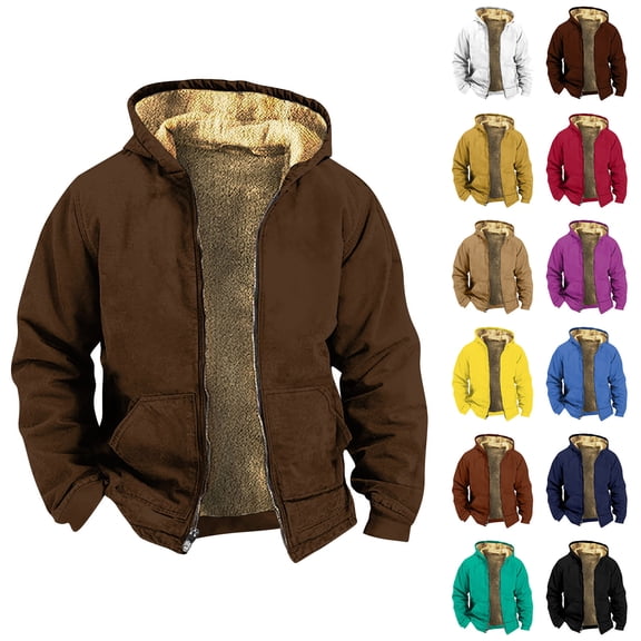 Men's Solid Color Fleece Lined Thickened Jacket with Zipper Hood - Casual Big Size Coat for Winter Wear, Snow Outings, and Holiday Gifts, Ideal for Daily Use,Black,L