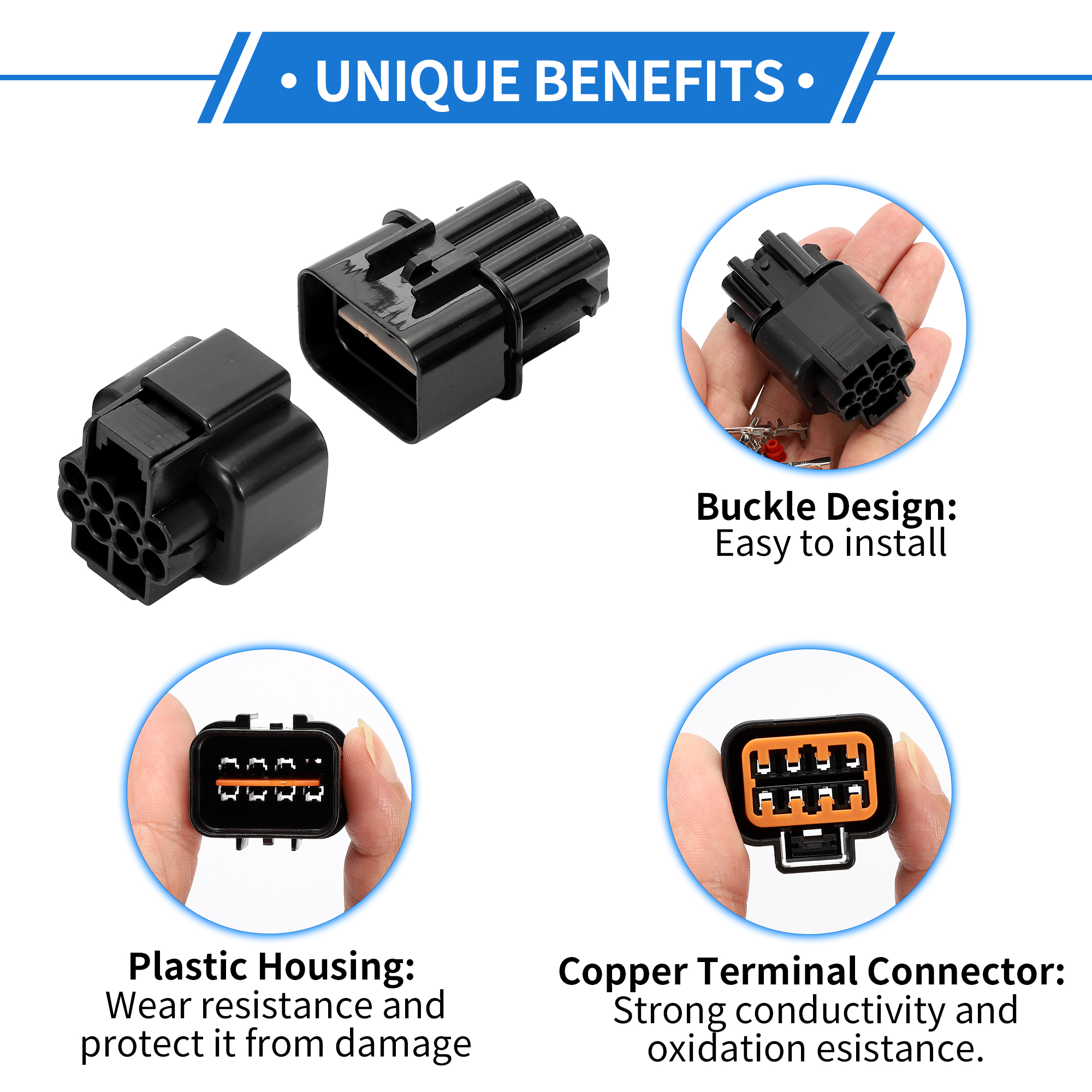 Unique Bargains 8 Pin Front Headlight Connector Plug Kit for Hyundai for Kia Connector